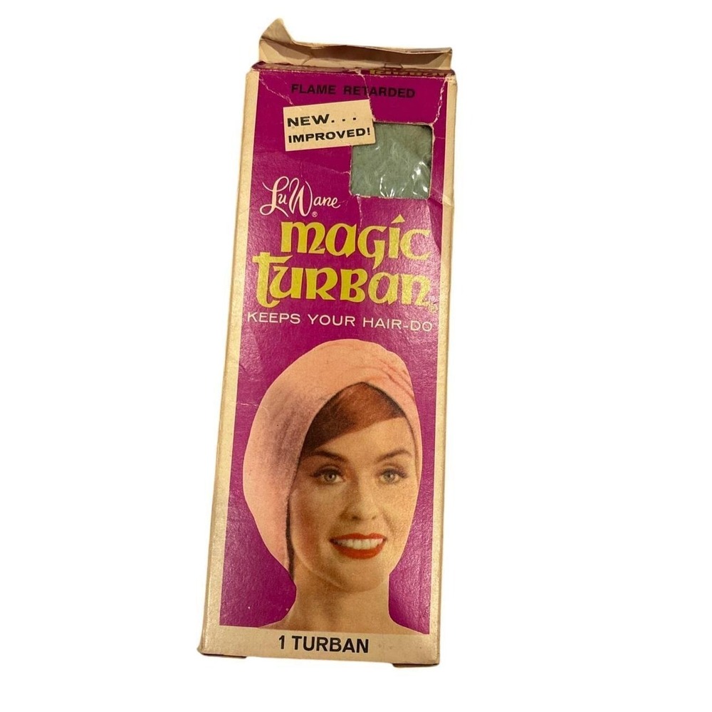 Vintage Luwane magic turban green hair wrap sleep cap retro beauty accessory